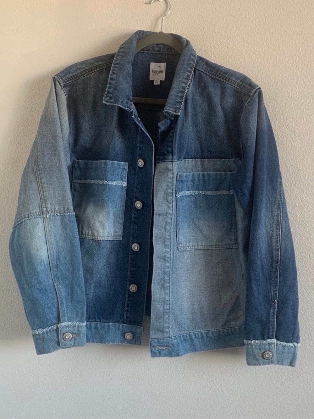Kensie Men's Two-Tone Denim Shirt Jacket in Light & Dark Blue